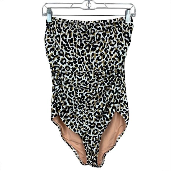 J. Crew Factory Other - J Crew Factory Strapless Swimsuit One Piece Leopard Print Women's M